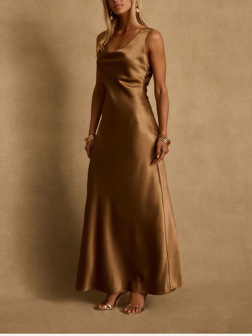 Satin Slip Maxi Dress in Bronze - Picture 9 of 9